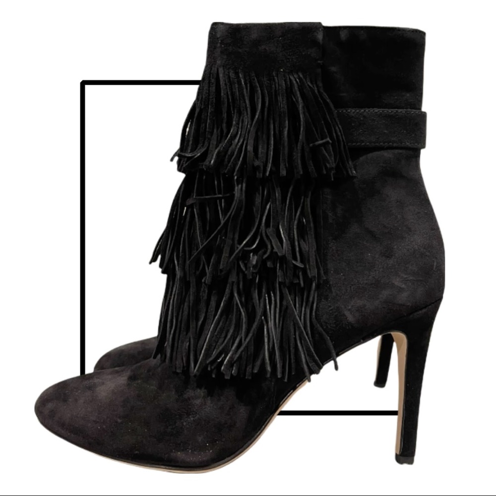 Black suede tassel ankle boots